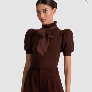 Alice + Olivia puff sleeve ruffled top